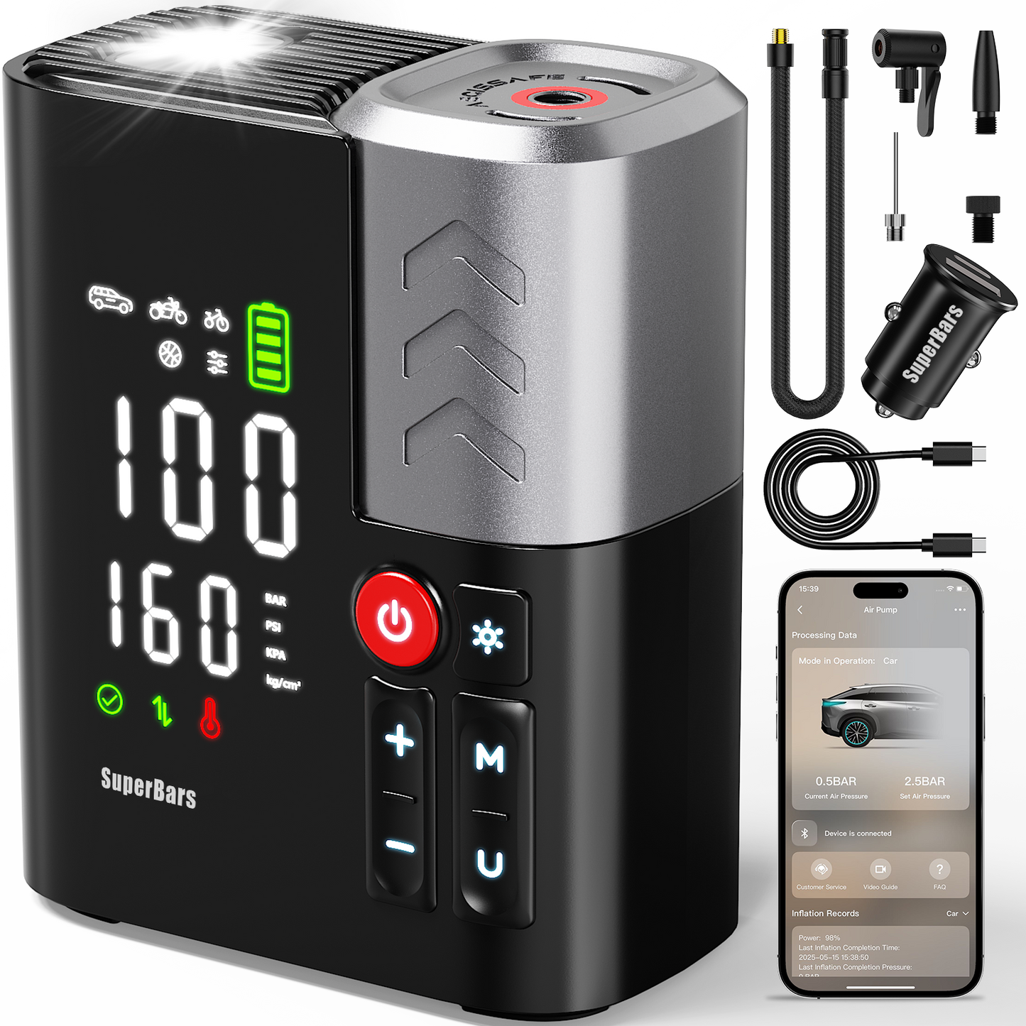 Tire Inflator, 3X FasterPortable Air Compressor with 10400 mAh Battery, 45W Charging, 160PSI 48LPM